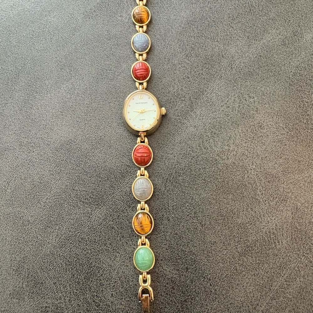 Harve’ Bernard Gold Tone Scarab Gemstone Quartz Watch